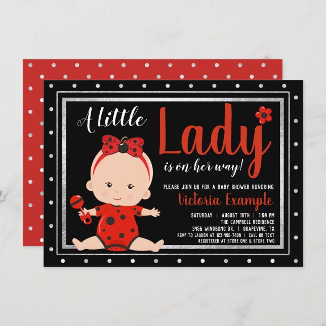 Cute Little Lady Ladybug Baby Shower Invitation (Front/Back)
