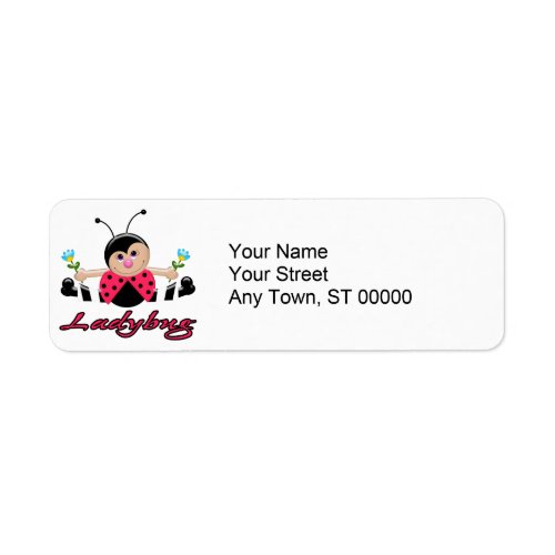 cute little lady ladybug with flowers label