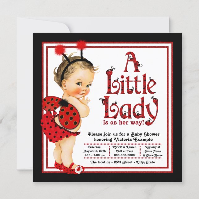 Cute Little Lady Red Ladybug Baby Shower Invitation (Front)