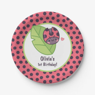 Cute Little Ladybug Doodle Girls Birthday Party Paper Plates
