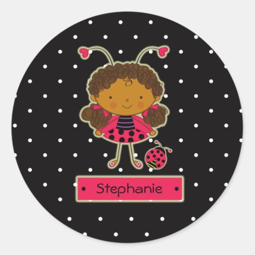 Cute little ladybug girl personalized sticker