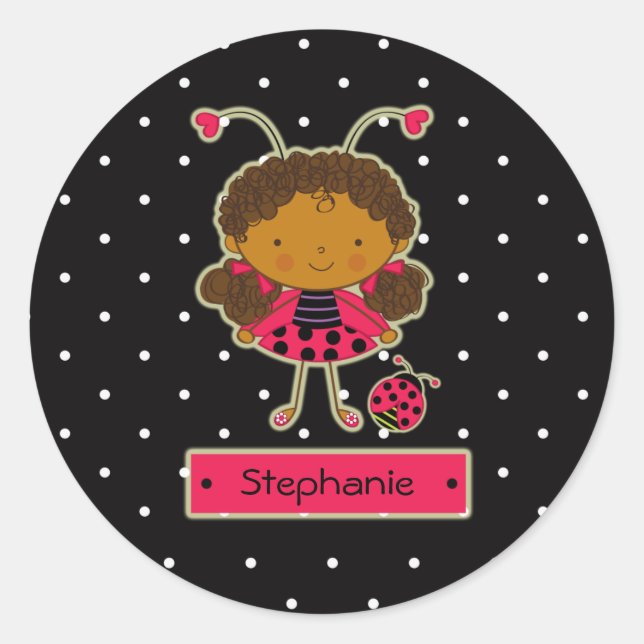Cute little ladybug girl personalized sticker (Front)