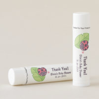 Cute Little Ladybug On Leaf Baby Shower Favors Lip Balm