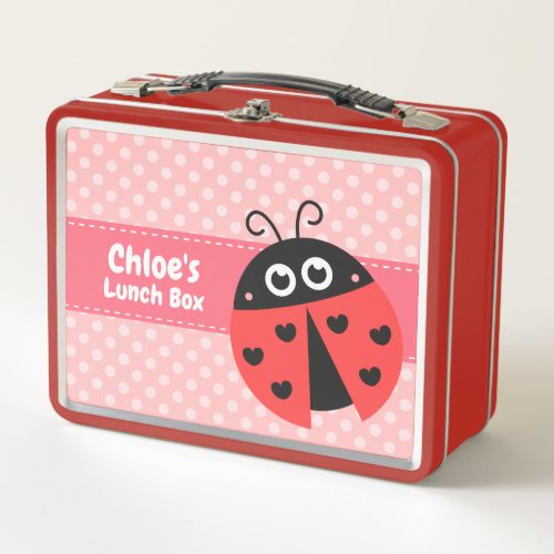 Cute Little Ladybug Polka Dots Girls Personalized Metal Lunch Box