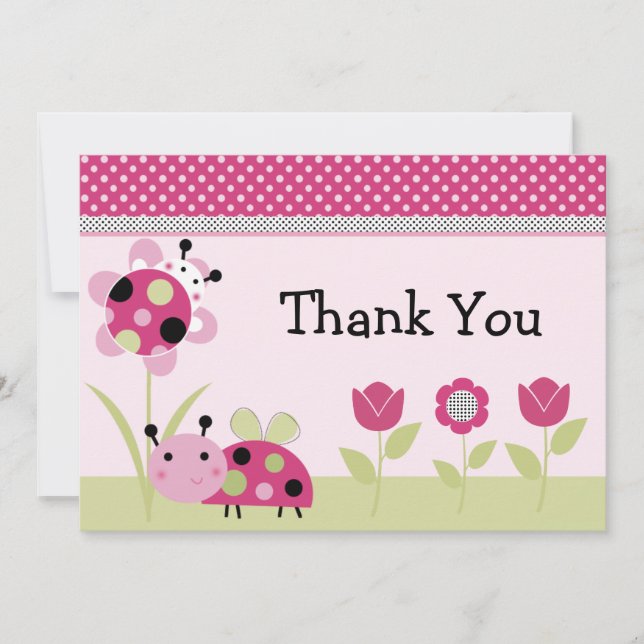Cute Little Ladybugs Baby Shower Thank You Card (Front)