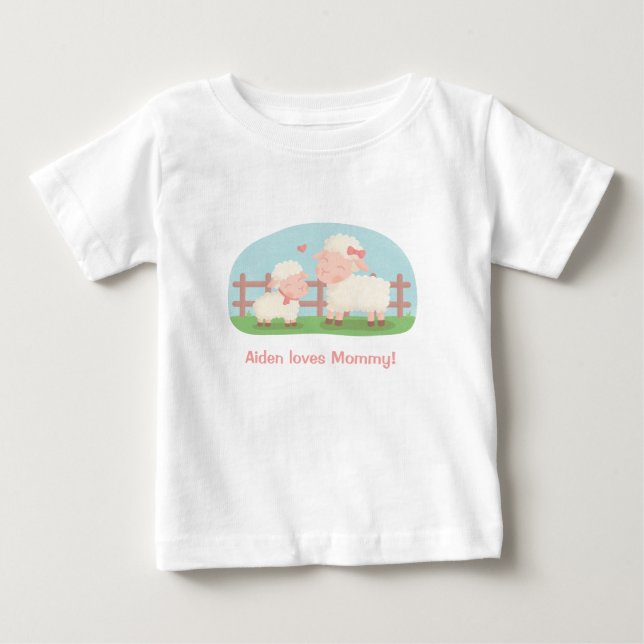 Cute Little Lamb and Mommy Baby T-Shirt (Front)