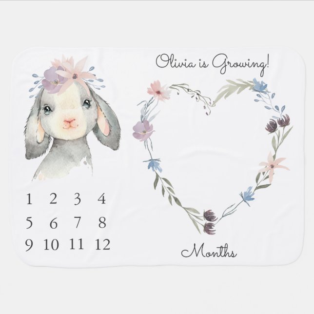 Cute Little Lamb Baby Milestone Growth Baby Blanket (Horizontal)