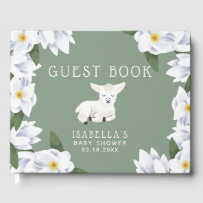 Cute Little Lamb Floral Baby Shower Guest Book