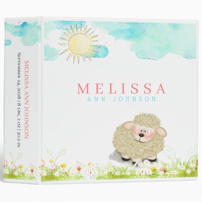 Cute Little Lamb Girl or Boy Baby Photo Album 3 Ring Binder (Front/Spine)