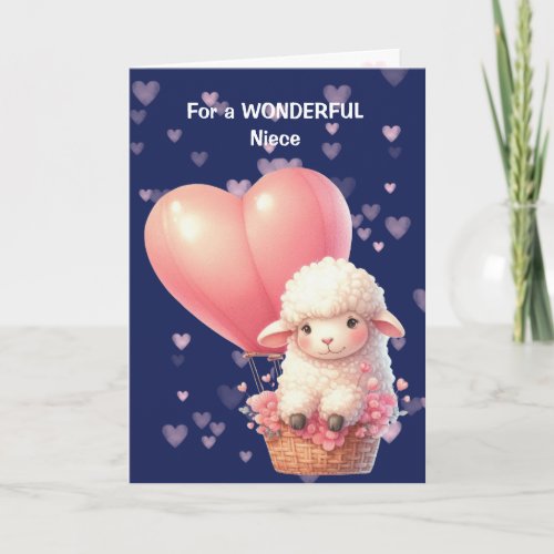 Cute Little Lamb Heart Balloon Valentine Card