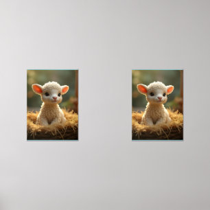 CUTE LITTLE LAMB IN A MANGER WALL ART SETS