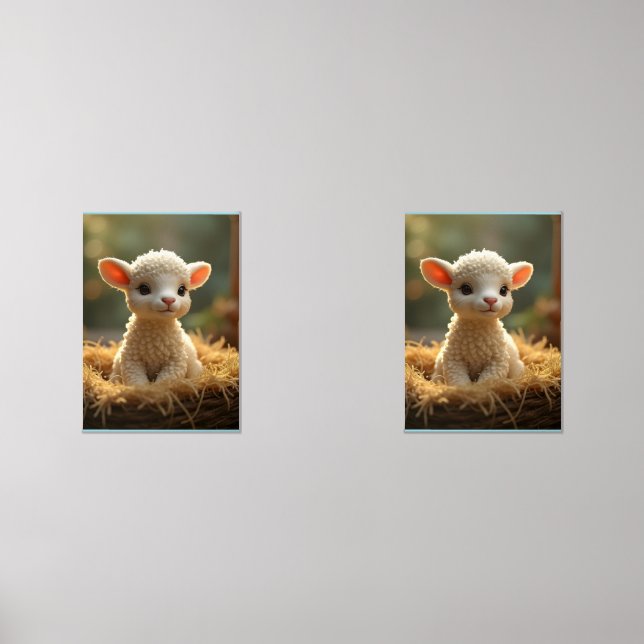 CUTE LITTLE LAMB IN A MANGER WALL ART SETS (Front)