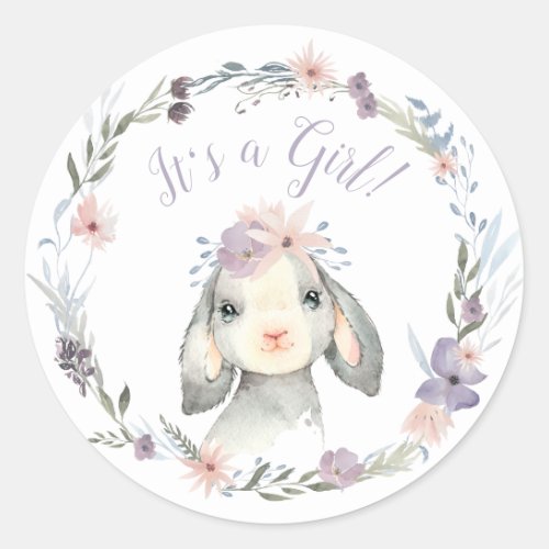 Cute Little Lamb Its a Girl Baby Shower Classic Round Sticker