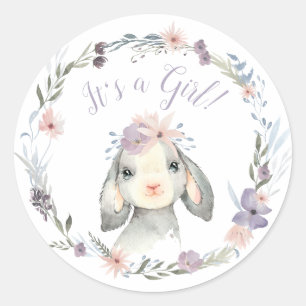 Cute Little Lamb It's a Girl Baby Shower Classic Round Sticker
