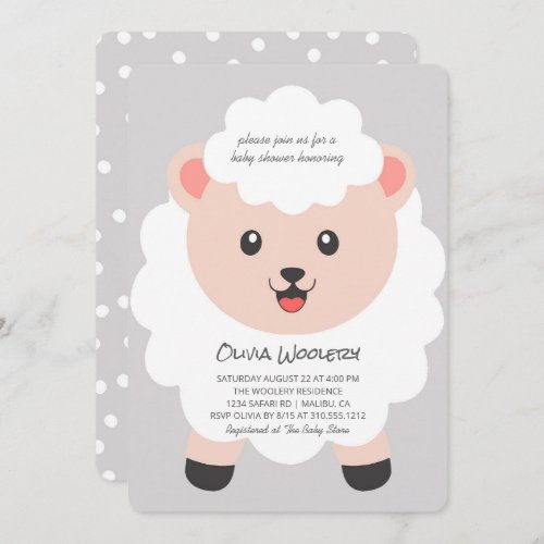 Cute Little Lamb Polka Dots Baby Shower Invitation