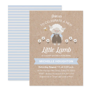 Cute Little Lamb Rustic Baby Boy Shower Invitation