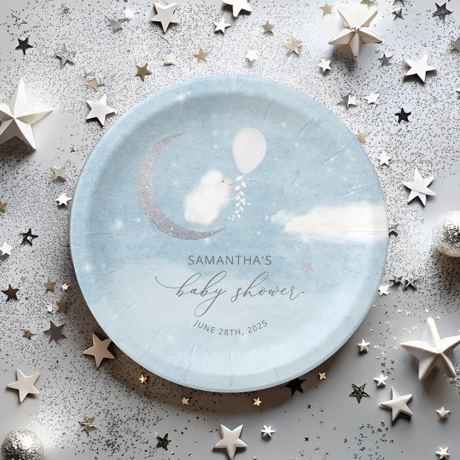 Cute Little Lamb With Balloon Baby Shower Paper Plates (Creator Uploaded)