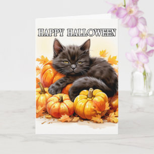 Cute Little Lazy Day Black Cat   Halloween Card