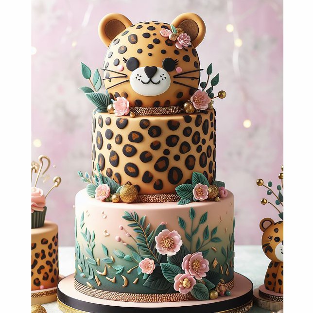 CUTE LITTLE LEOPARD LAYER CAKE (Baby Leopard Layer Cake Baby Shower Invitation)