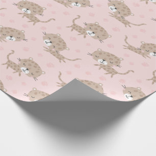 Cute Little Leopards and footprints light pink Wrapping Paper