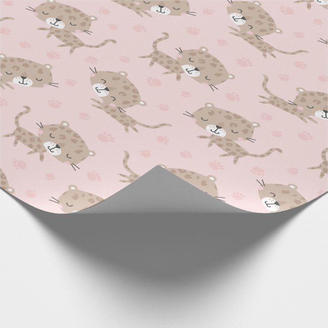 Cute Little Leopards and footprints light pink Wrapping Paper (Corner)