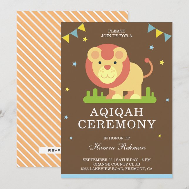 Cute Little Lion Aqiqah Invitation (Front/Back)