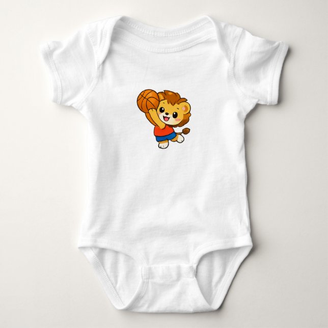 Cute Little Lion Basketball Star Baby Bodysuit (Front)