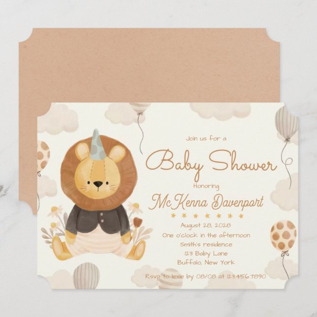 Cute Little Lion Boy Baby Shower Invitation (Front/Back)