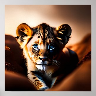 Cute Little Lion Cub with Blue Eyes