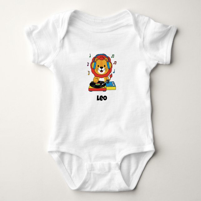 Cute Little Lion DJ Music | Personalized Baby Bodysuit (Front)