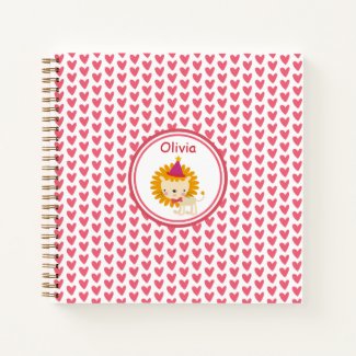 Cute Little Lion & Hearts - Personalized Kids'  Notebook