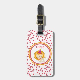Cute Little Lion & Polkadots - Personalized Kids Luggage Tag