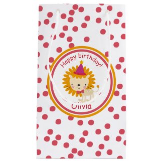 Cute Little Lion & Polkadots - Personalized Kids Small Gift Bag