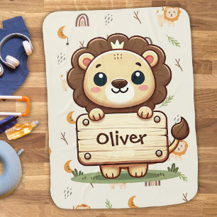 Cute Little Lion with a Name Sign Baby Blanket