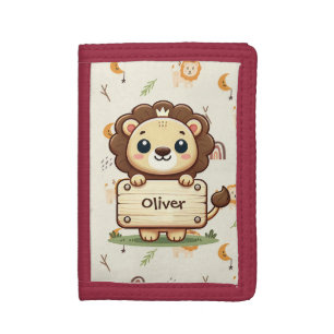Cute Little Lion with a Name Sign Trifold Wallet