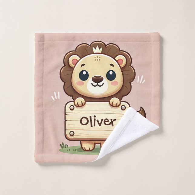 Cute Little Lion with a Name Sign Wash Cloth (Wash Cloth)