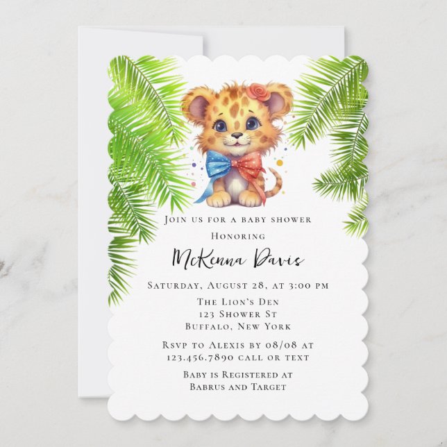 Cute Little Lion with Bow Tie Boy Baby Shower Invitation (Front)