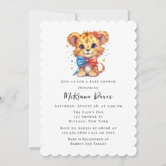 Cute Little Lion with Bow Tie Boy Baby Shower Invitation (Front)