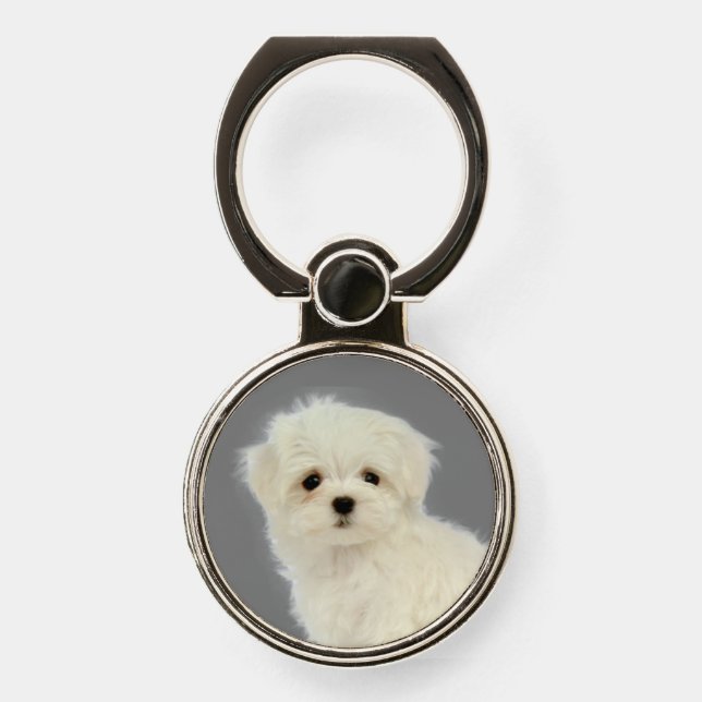 Cute Little Maltese  Dog Pet Animal Phone Ring Stand (Front)