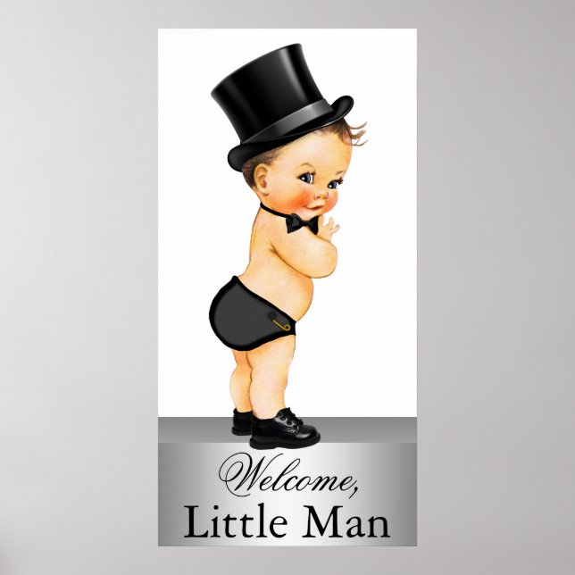 Cute Little Man Baby Shower Banner Poster (Front)