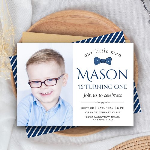 Cute Little Man Bow Tie First Birthday Party Invitation