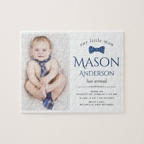 Cute Little Man  Boy Photo Birth Announcement Jigsaw Puzzle