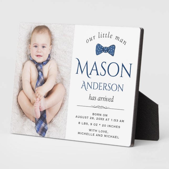 Cute Little Man | Boy Photo Birth Announcement Plaque (Side)