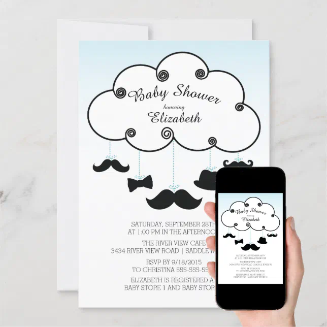 Cute Little Man Mustache Baby Shower Invitations | Zazzle