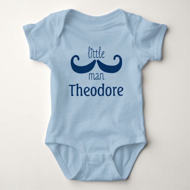 Cute Little Man Mustache Blue Baby Bodysuit (Front)
