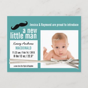 Cute Little Man  Photo New Baby Boy Announcement Postcard by PartyHearty at Zazzle