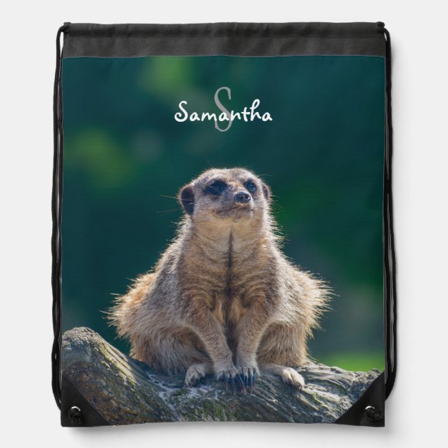 Cute Little Meerkat Drawstring Backpack (Front)