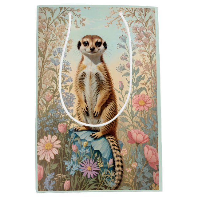 Cute Little Meerkat Pastel Floral Medium Gift Bag (Front)