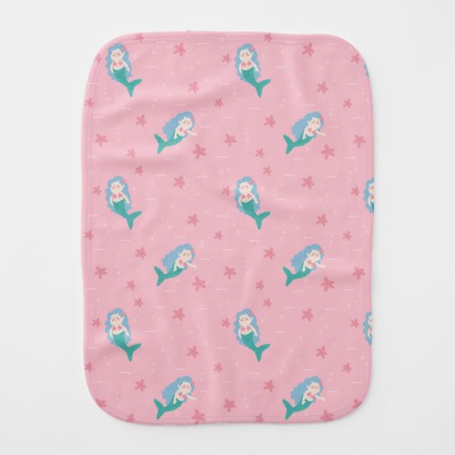 Cute little mermaid all over pattern baby burp cloth
