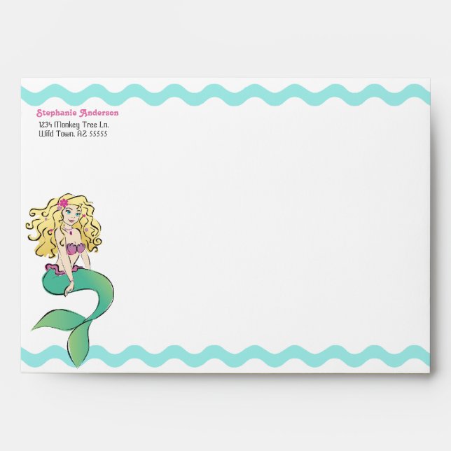 Cute Little Mermaid and Sea Creature Envelope (Front)